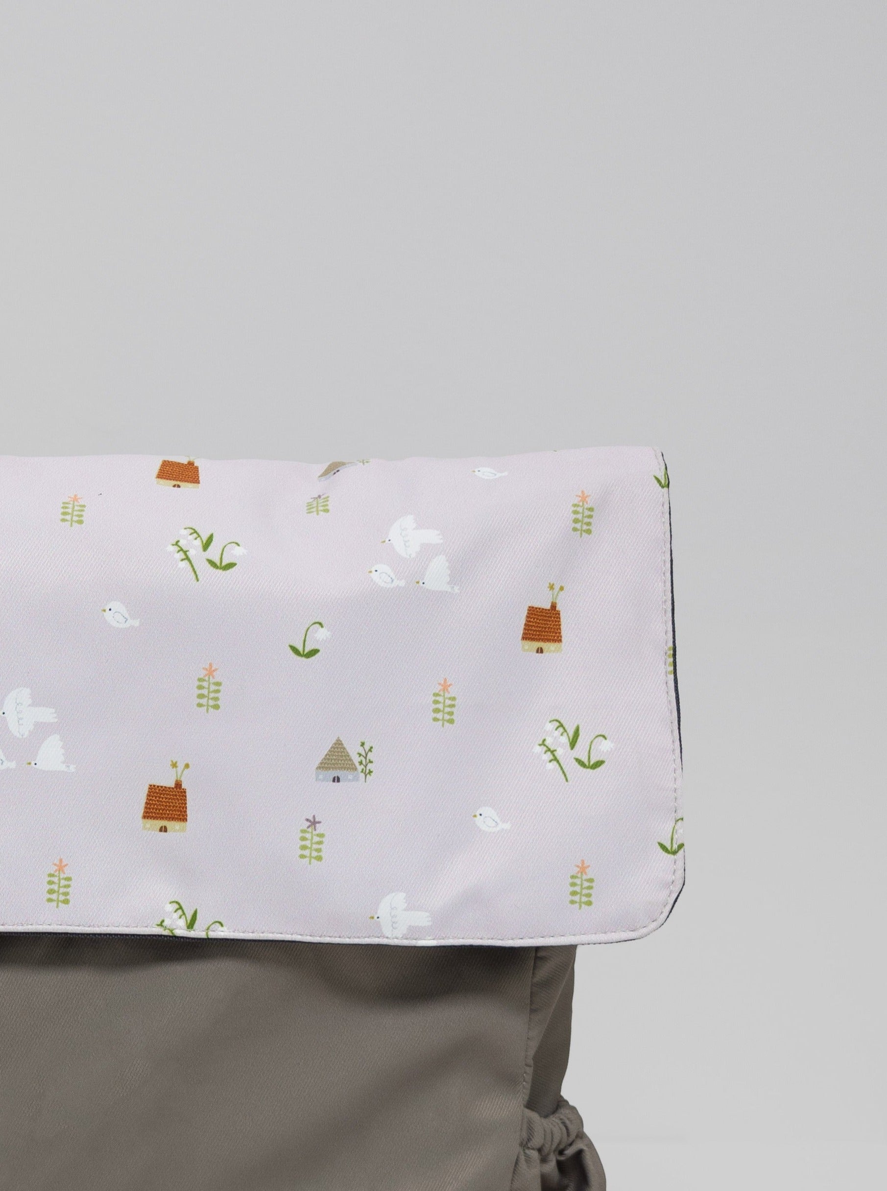 Birds and Lilies Pink Greyish-Green Utility 4-Way Washable Bag 2.0