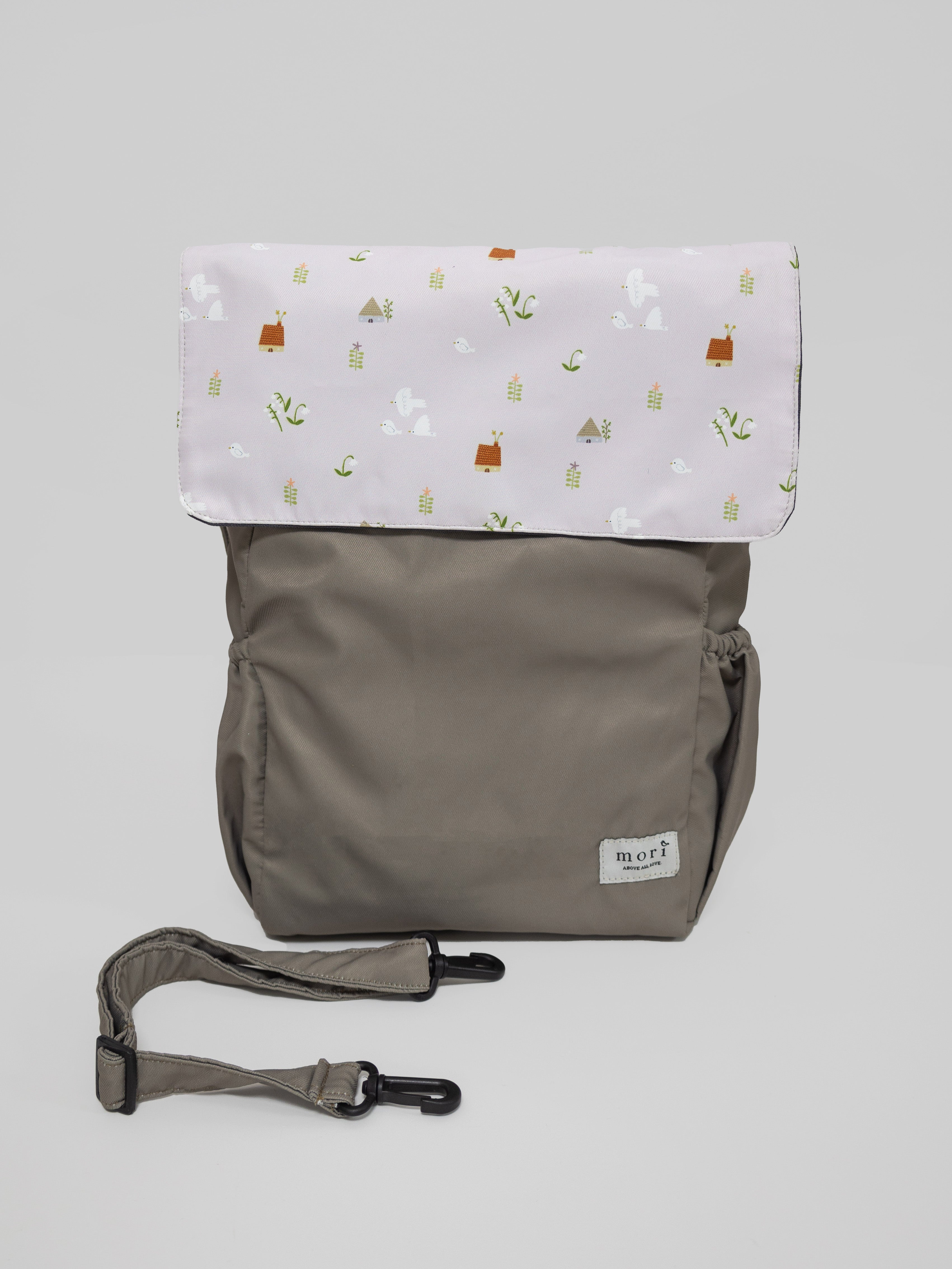 Birds and Lilies Pink Greyish-Green Utility 4-Way Washable Bag 2.0