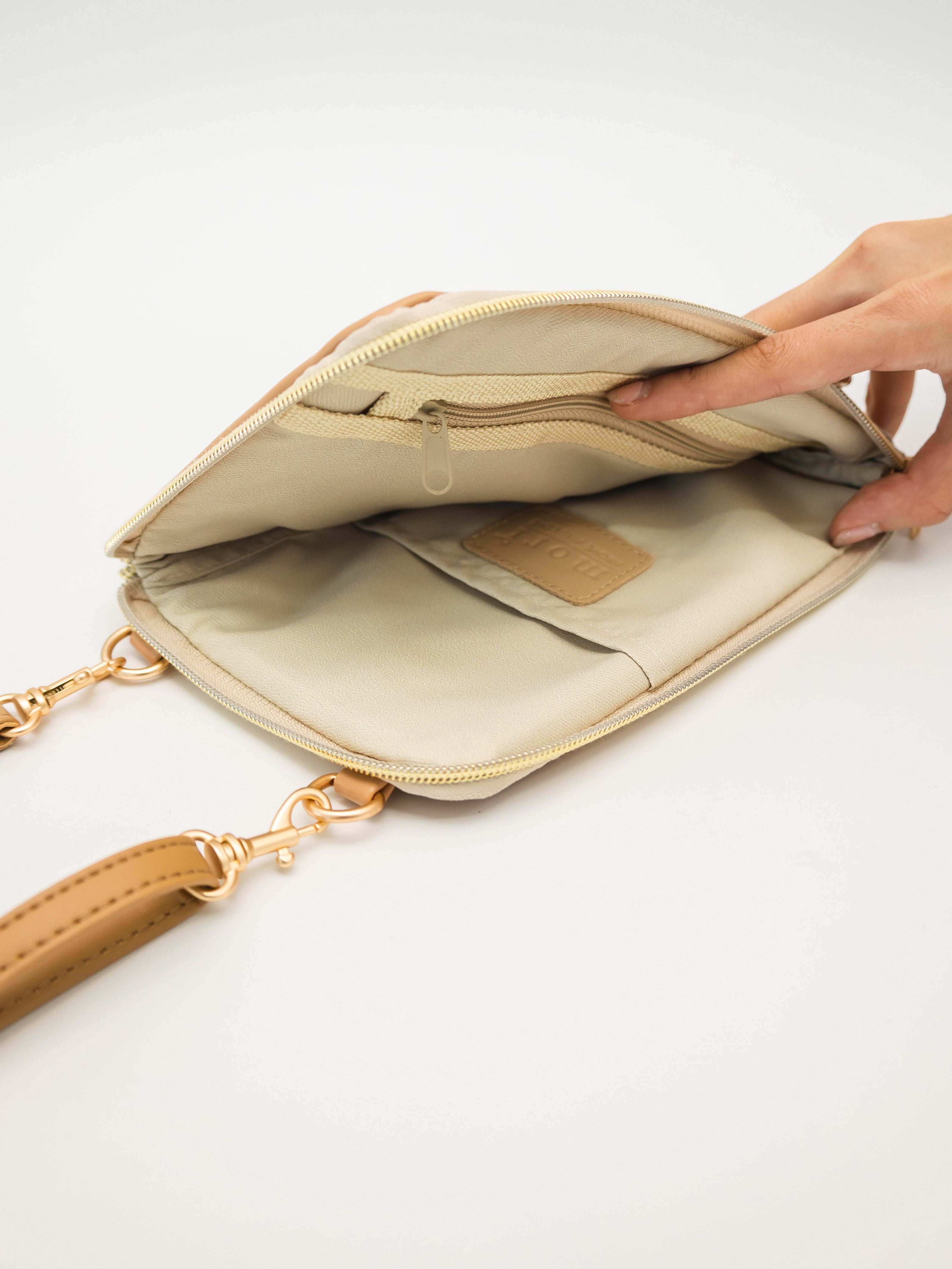 Nude Bone Leather Dual Zip Sling Bag 2.0