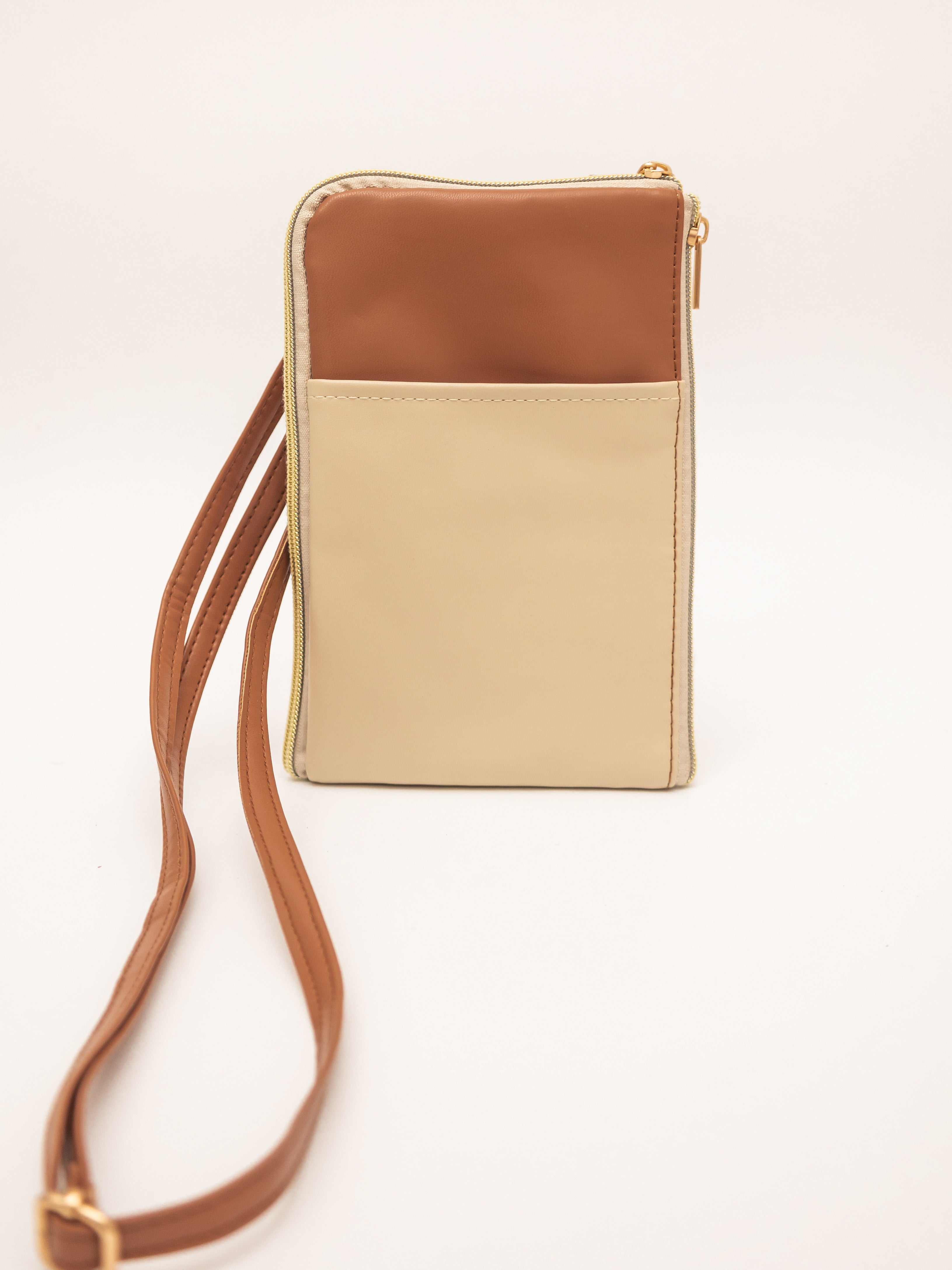 Nude Camel Leather Dual Zip Sling Bag 2.0