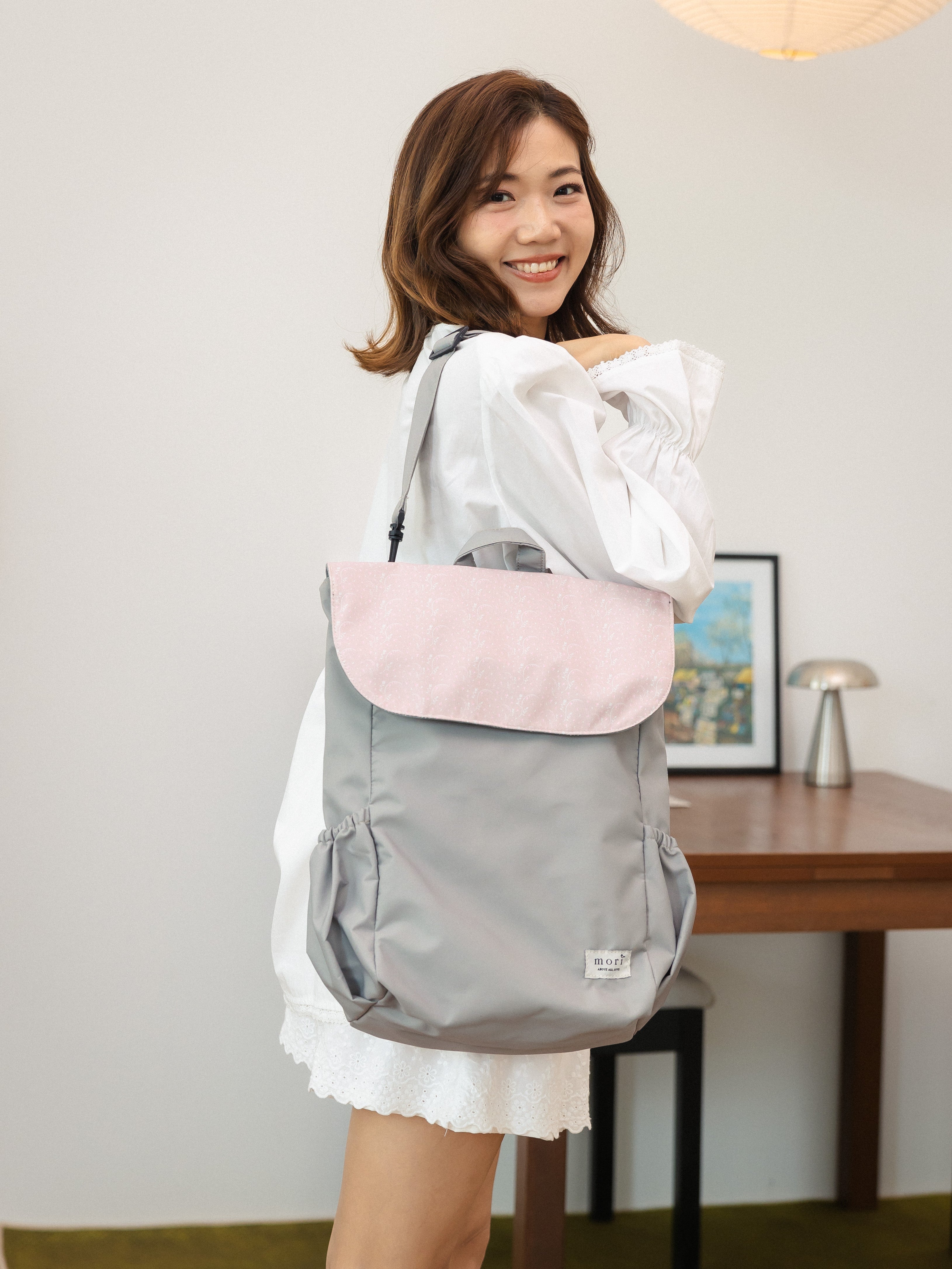 {{ARTDIS x Mori}} Bleeding Hearts Pink Grey Utility Backpack 3.0