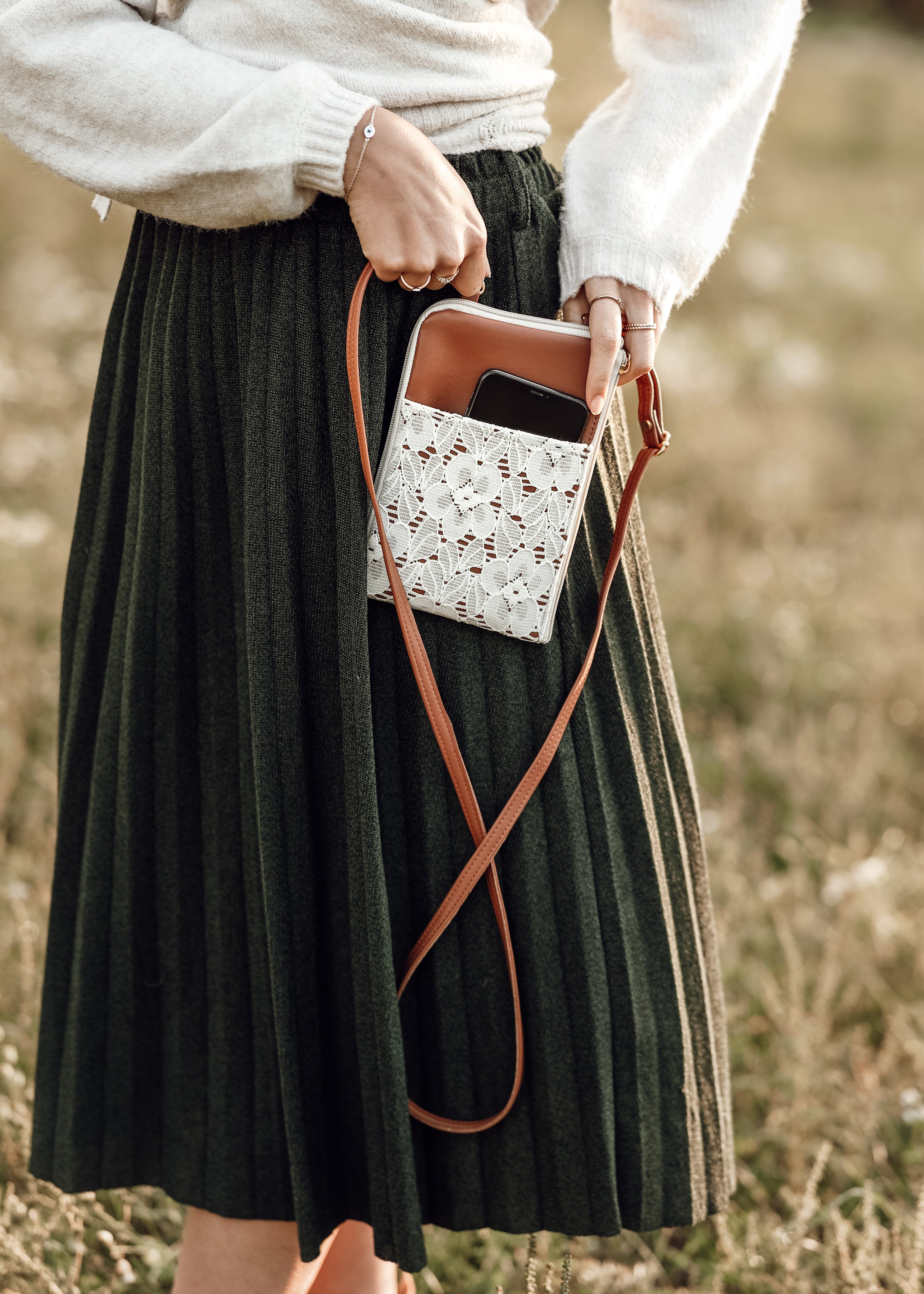 {{Premium}} Lace Brown Dual Zip Sling Bag {V2}