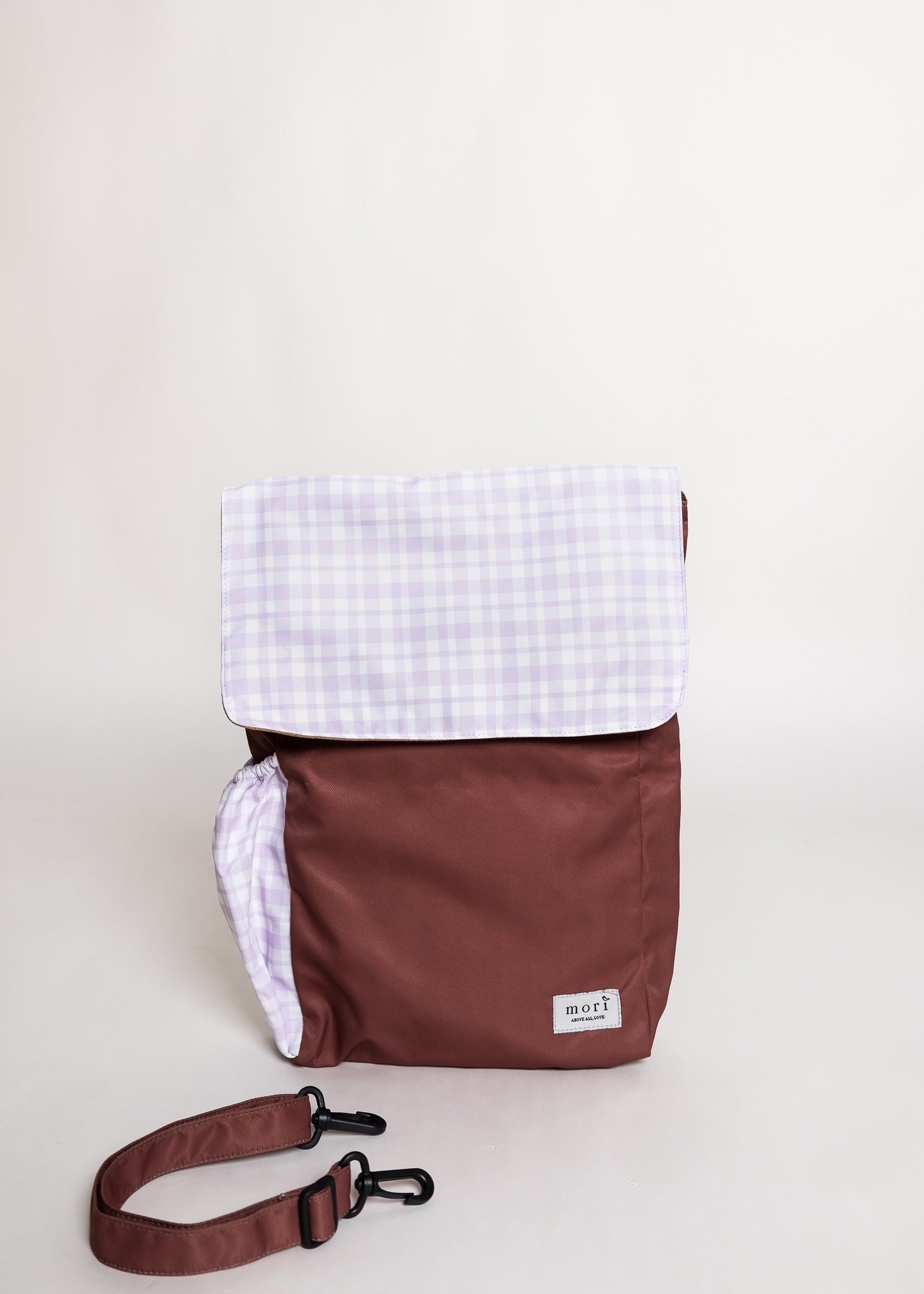 Lilac Gingham Brown Utility 4-Way Washable Bag