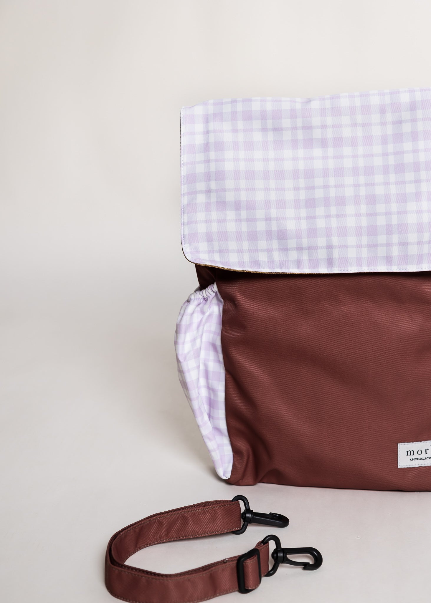 Lilac Gingham Brown Utility 4-Way Washable Bag