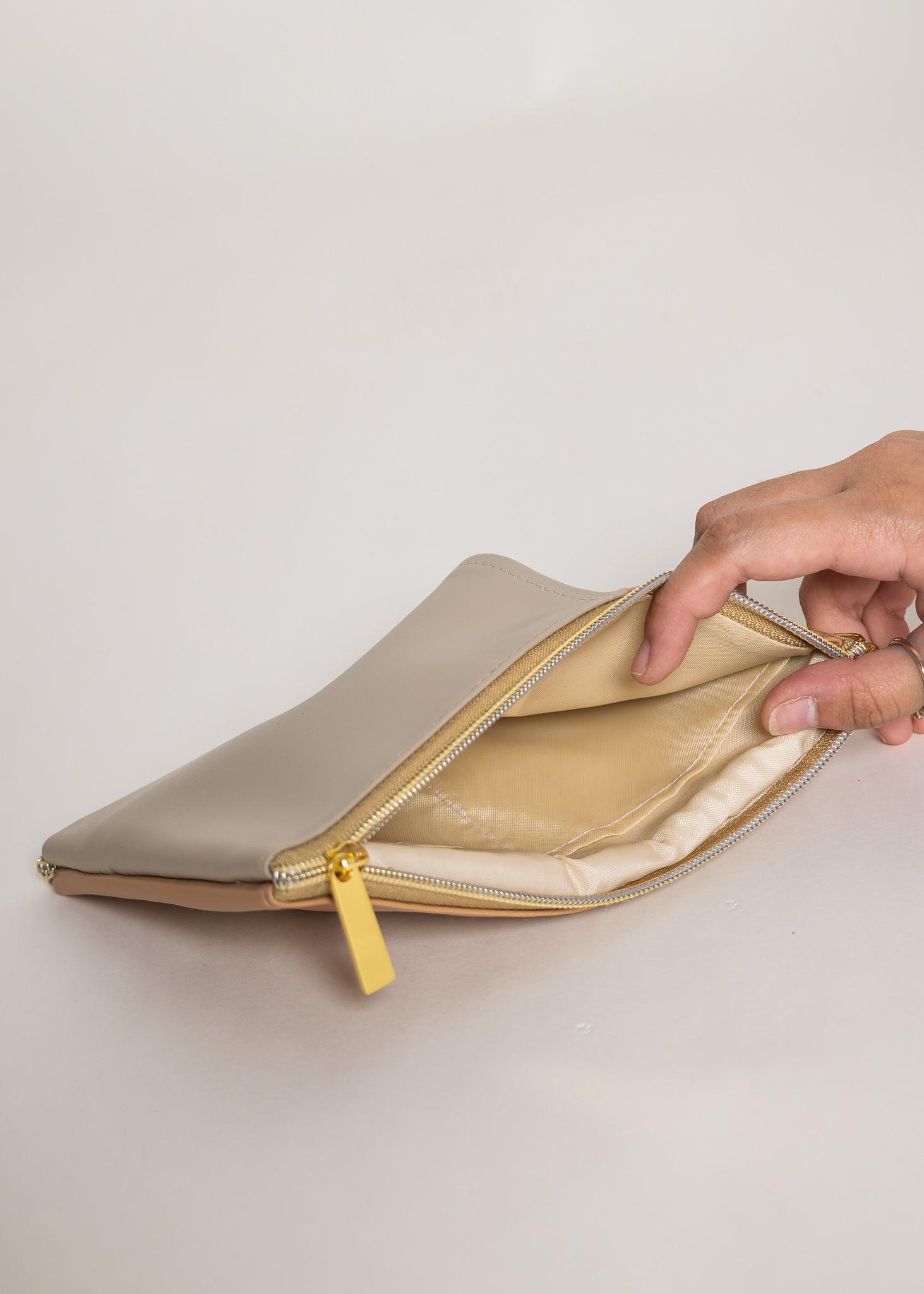 Nude Bone Leather Dual Zip Sling Bag {V2}