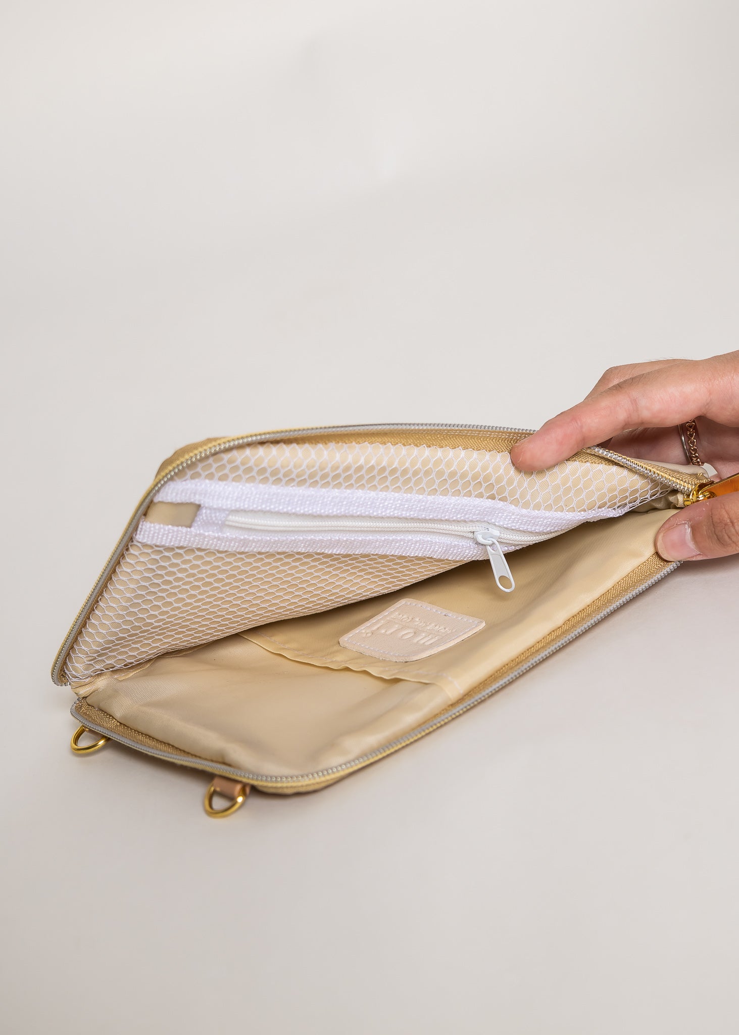 Nude Bone Leather Dual Zip Sling Bag {V2}