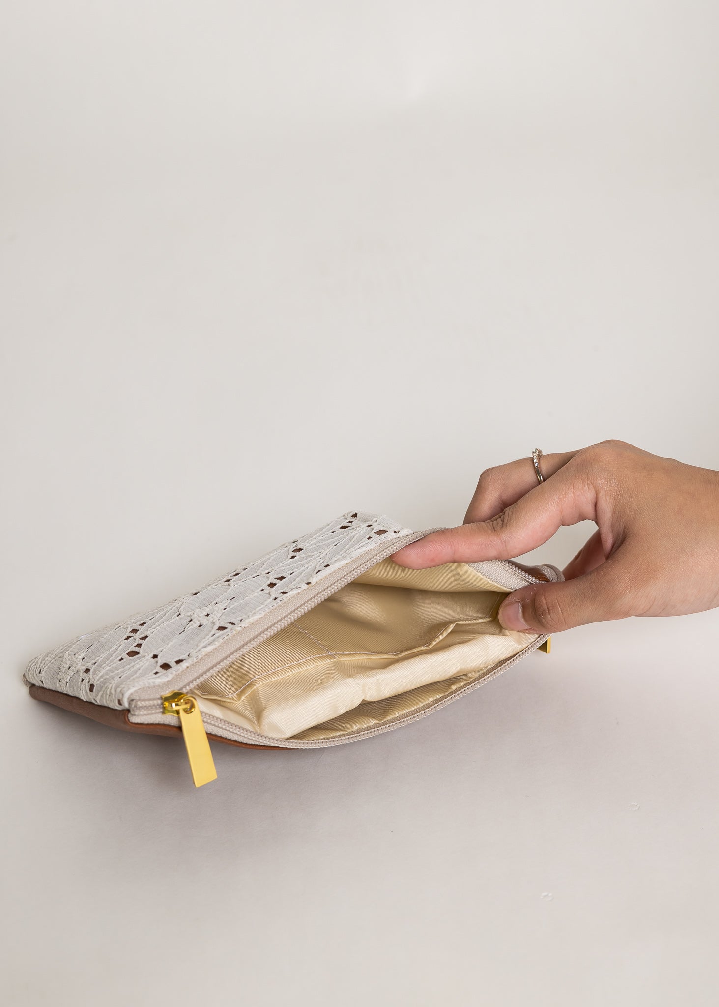 {{V1 Smaller Size}} Premium Lace Brown Dual Zip Sling Bag