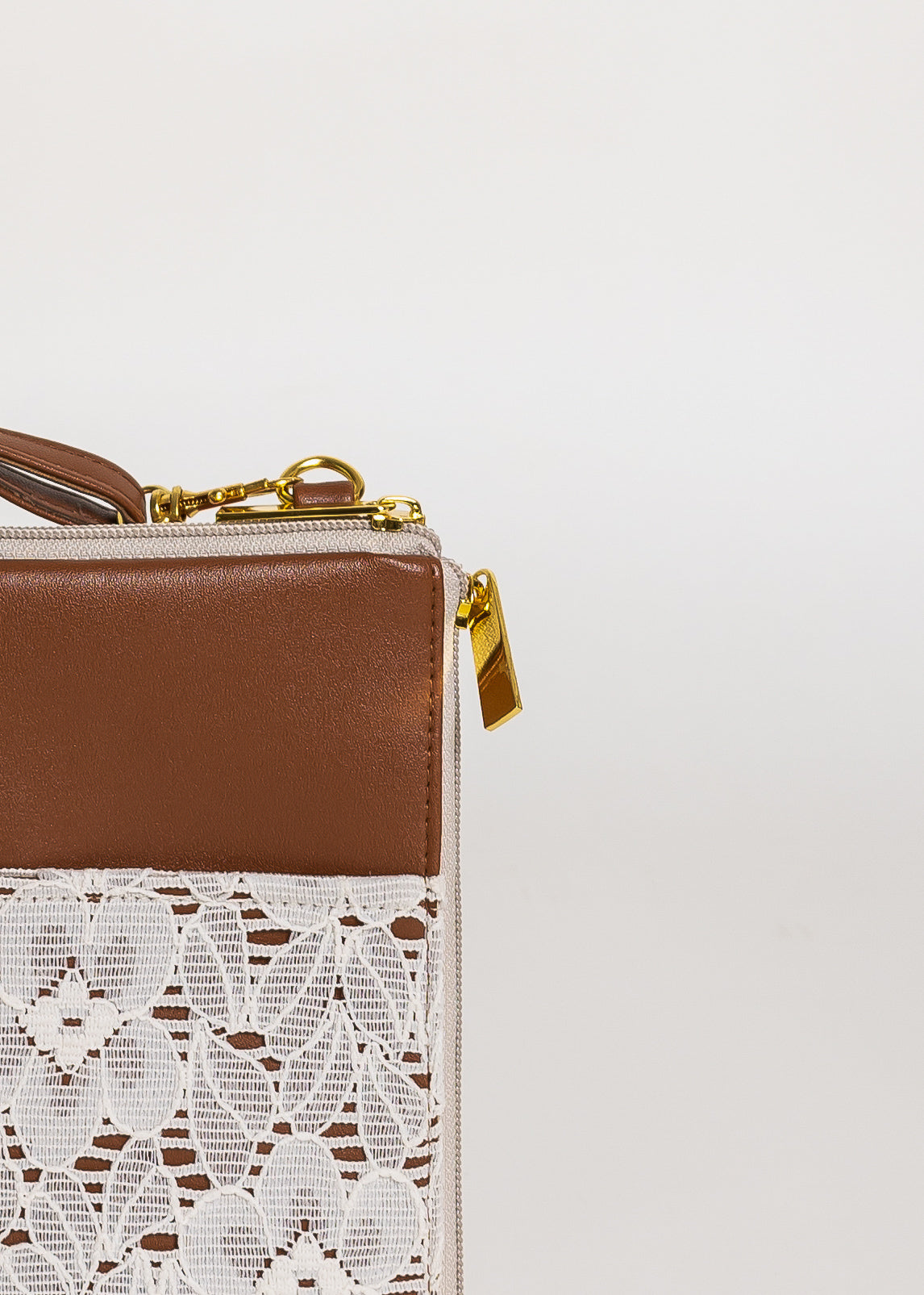 {{V1 Smaller Size}} Premium Lace Brown Dual Zip Sling Bag
