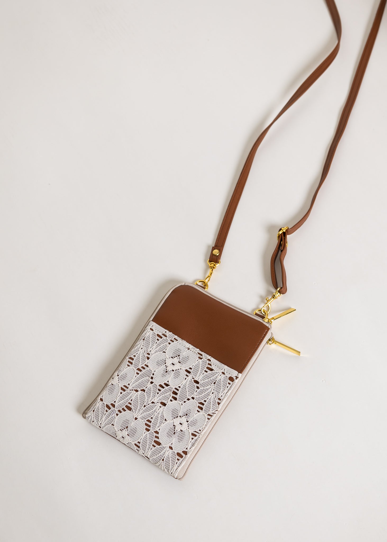 {{V1 Smaller Size}} Premium Lace Brown Dual Zip Sling Bag