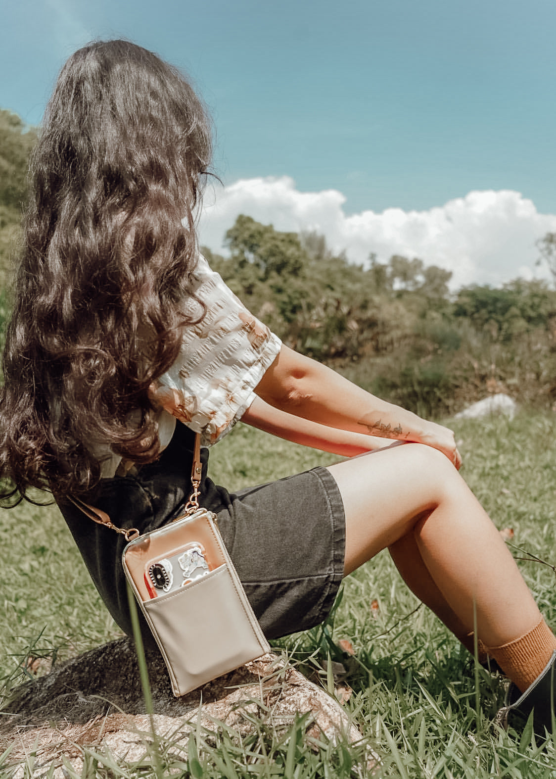 Nude Bone Leather Dual Zip Sling Bag {V2}